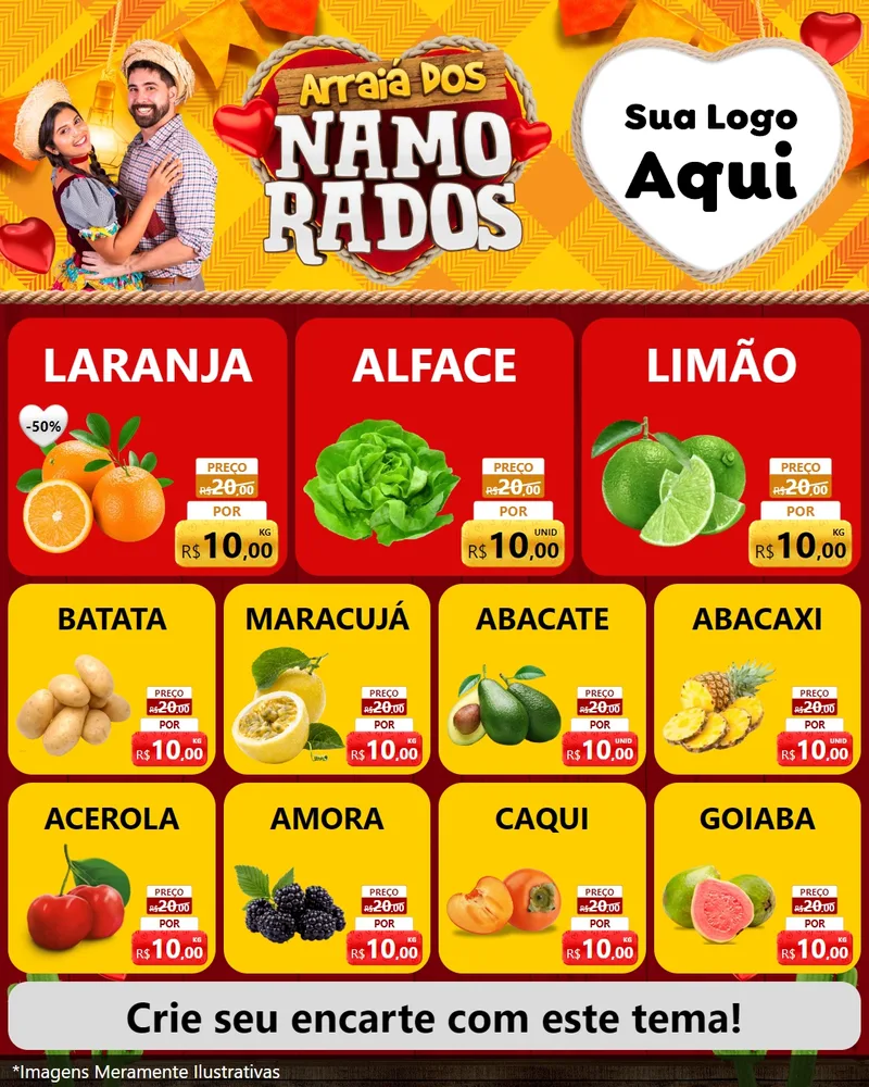 Modelo de Rede Social para Feed Instagram com o tema Arraiá dos Namorados para Hortifrúti