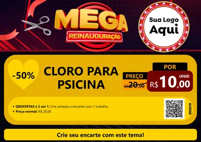Modelo de Cartaz para Cartaz A4 Horizontal com o tema Mega Reinauguração para Produtos para Piscina