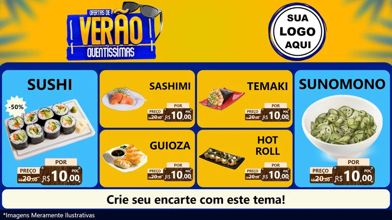 Modelo de TV para TV Horizontal com o tema Ofertas de Verão Quentíssimas para Comida japonesa