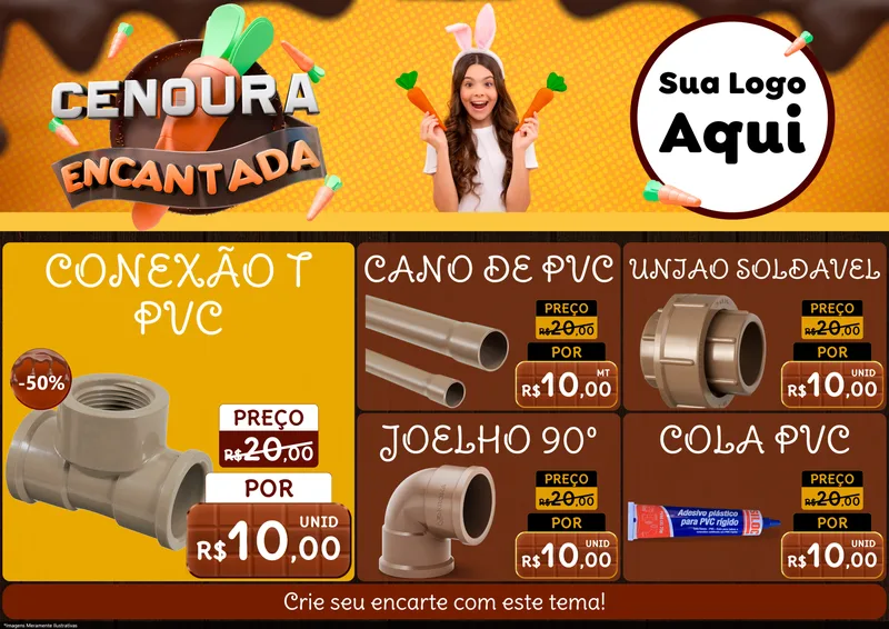 Modelo de Encarte para Encarte A4 Horizontal com o tema Cenoura Encantada - Páscoa para Tubos e conexões