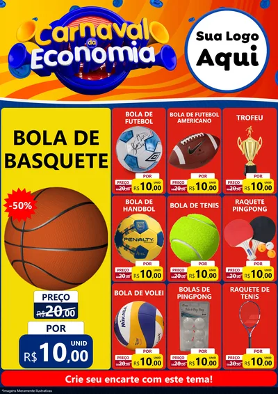Modelo de Encarte para Encarte A4 Vertical com o tema Carnaval da Economia para Artigos Esportivos