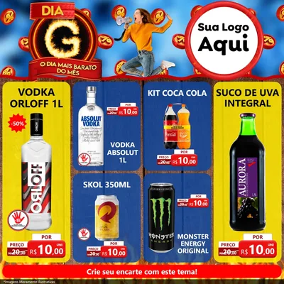 Modelo de Rede Social para Feed Facebook com o tema Dia G - O Dia Mais Barato Do Mês para Distribuidora de bebidas