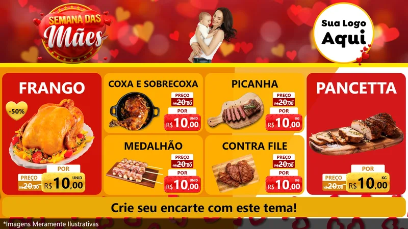 Modelo de TV para TV Horizontal com o tema Semana das Mães para Assados