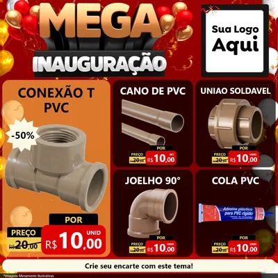 Modelo de Rede Social para Feed Facebook com o tema Mega Inauguração para Tubos e conexões