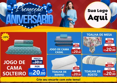 Modelo de Encarte para Encarte A4 Horizontal com o tema Promoção de Aniversário para Cama, Mesa e Banho
