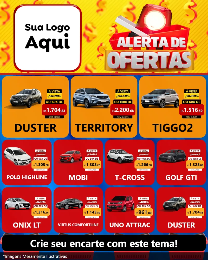 Modelo de Rede Social para Feed Instagram com o tema Alerta de Ofertas para Concessionaria de Carros