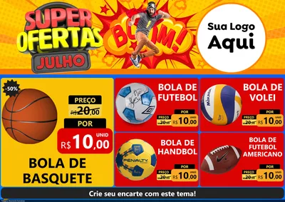 Modelo de Encarte para Encarte A4 Horizontal com o tema Super Ofertas Julho para Artigos Esportivos