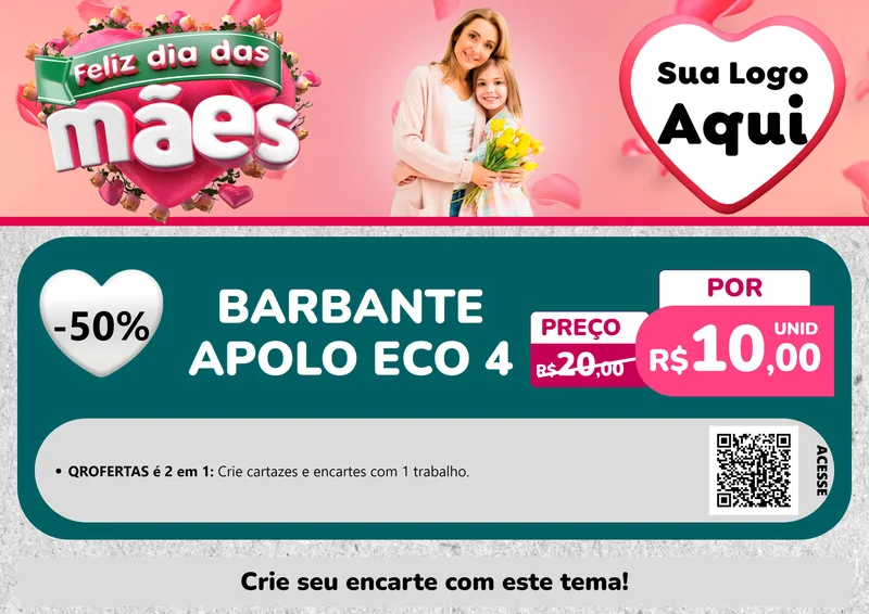 Modelo de Cartaz para Cartaz A4 Horizontal com o tema Feliz Dia das Mães para Armarinho e Aviamentos