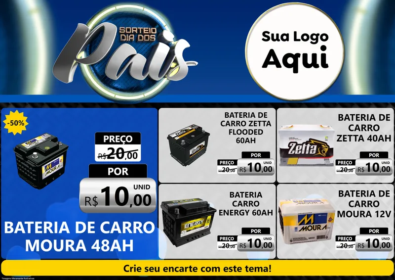 Modelo de Encarte para Encarte A4 Horizontal com o tema Sorteio Dia Dos Pais para Baterias Elétricas