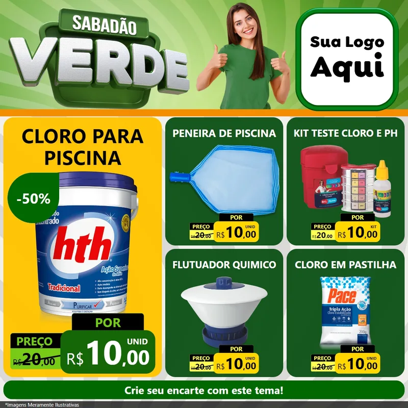 Modelo de Rede Social para Feed Facebook com o tema Sabadão Verde para Produtos para Piscina