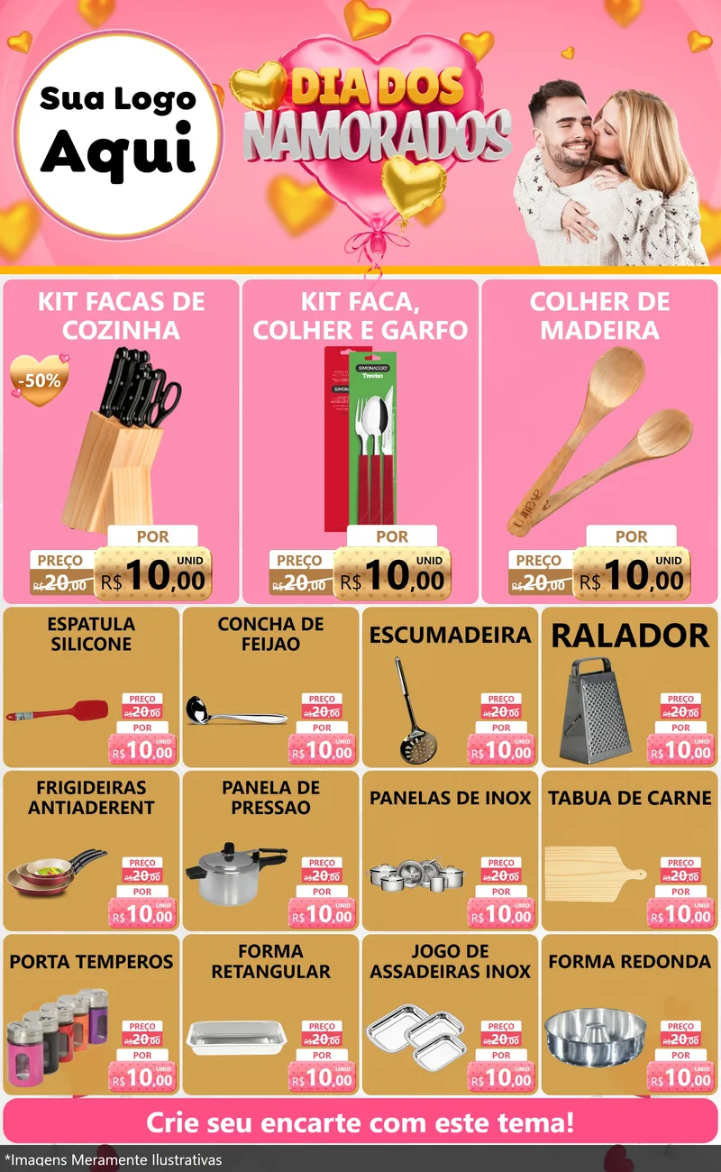 Modelo de Encarte para Encarte Grande com o tema Dia dos Namorados para Utilidades Domésticas