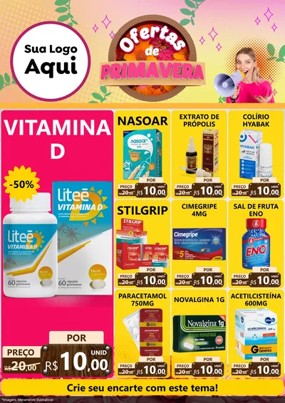Modelo de Encarte para Encarte A4 Vertical com o tema Ofertas de Primavera para Farmácia