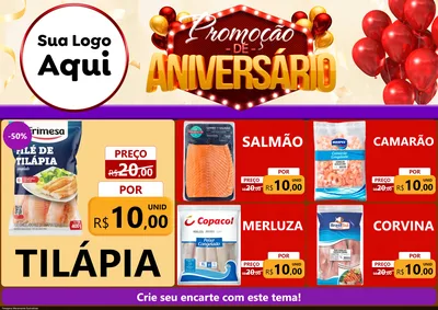Modelo de Encarte para Encarte A4 Horizontal com o tema Promoção de Aniversário para Peixaria