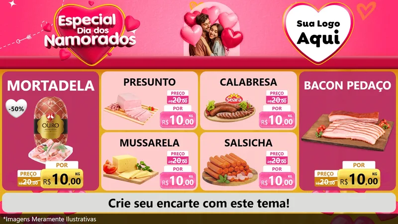 Modelo de TV para TV Horizontal com o tema Especial Dia dos Namorados para Frios e Laticínios