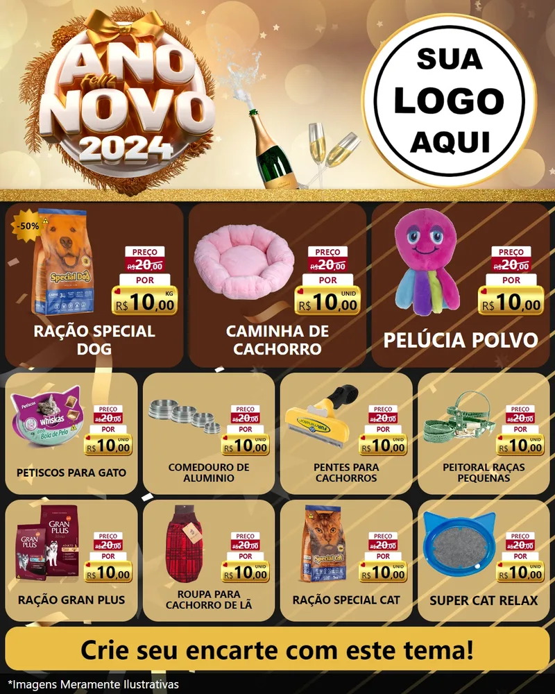 Modelo de Rede Social para Feed Instagram com o tema Feliz Ano Novo 2027 para Pet Shop