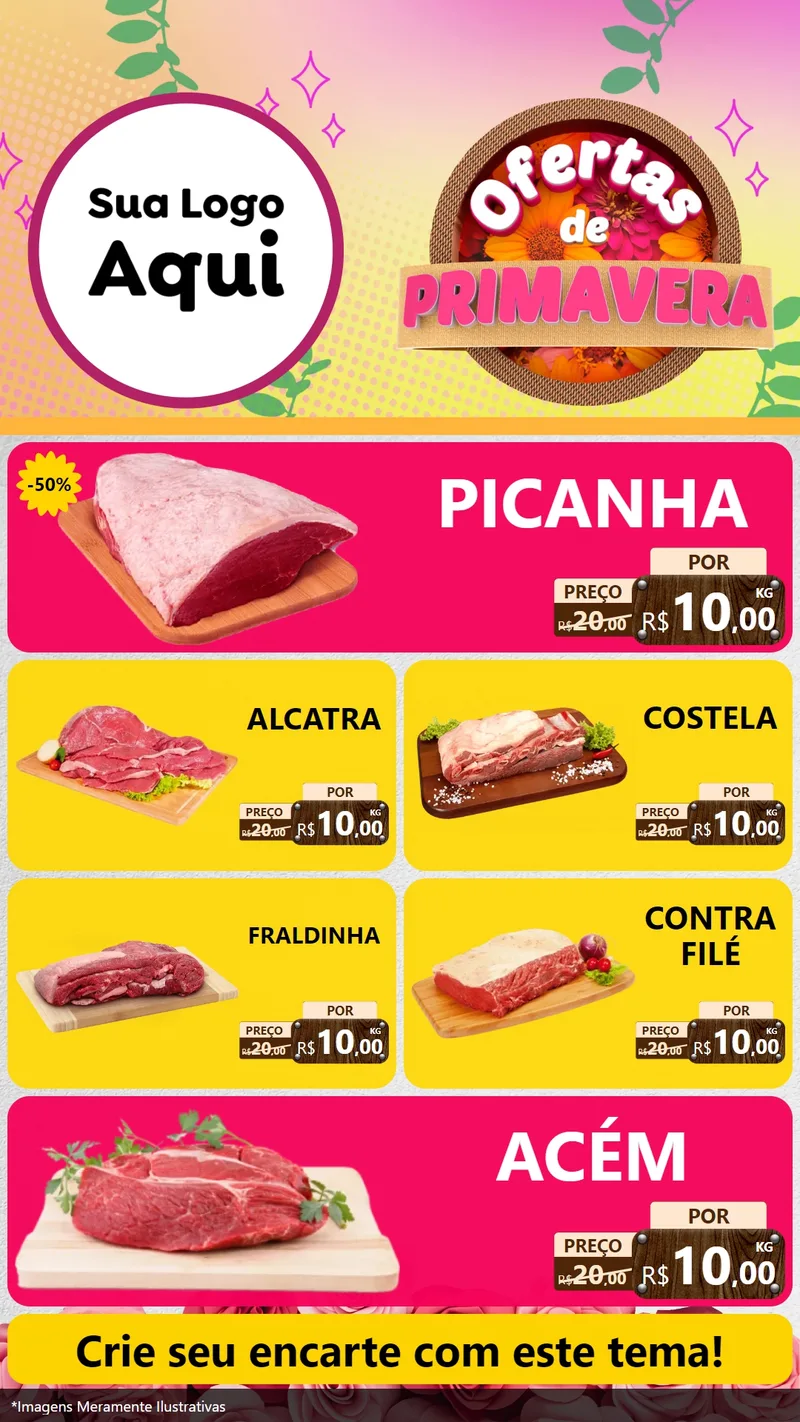 Modelo de TV para TV Vertical com o tema Ofertas de Primavera para Açougue
