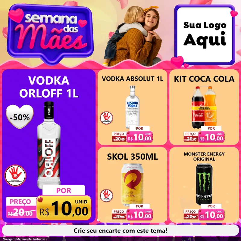 Modelo de Rede Social para Feed Facebook com o tema Semana das Mães para Distribuidora de bebidas