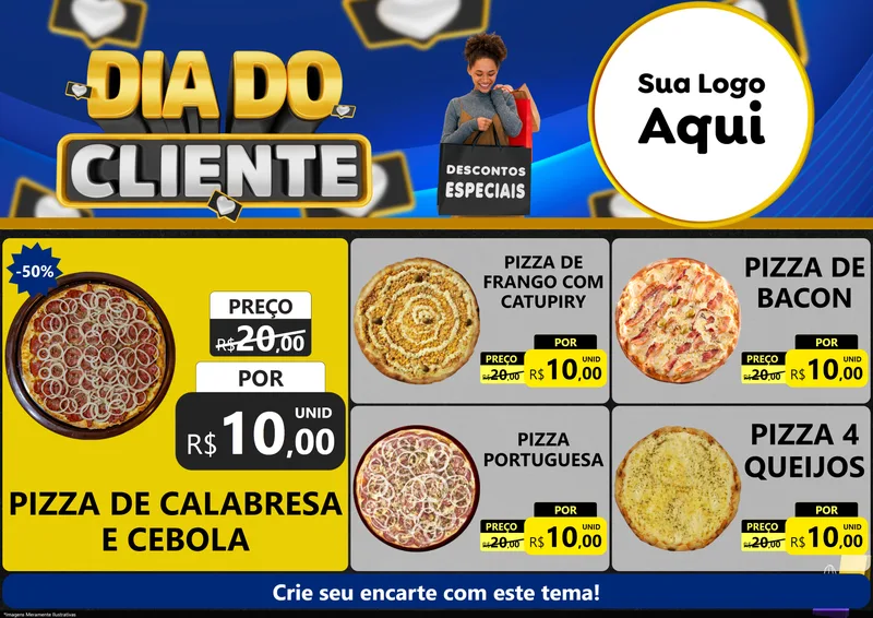 Modelo de Encarte para Encarte A4 Horizontal com o tema Dia Do Cliente para Pizzaria