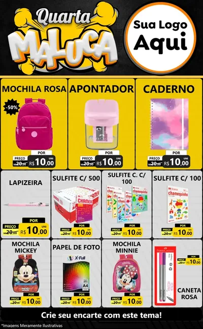 Modelo de Encarte para Encarte Grande com o tema Quarta Maluca para Papelaria