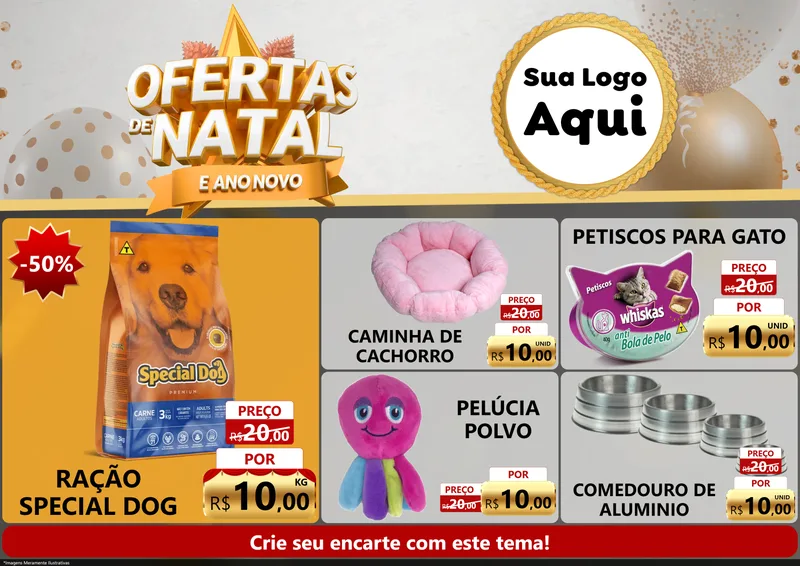 Modelo de Encarte para Encarte A4 Horizontal com o tema Ofertas De Natal E Ano Novo para Pet Shop