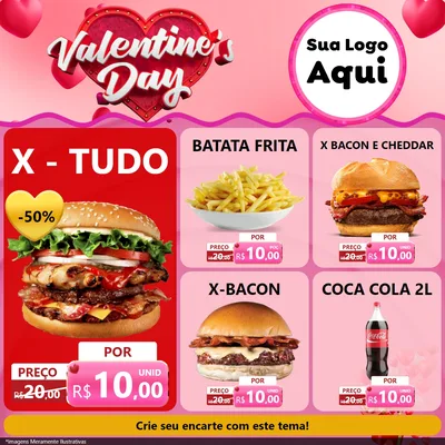 Modelo de Rede Social para Feed Facebook com o tema Valentine's Day para Hamburgueria