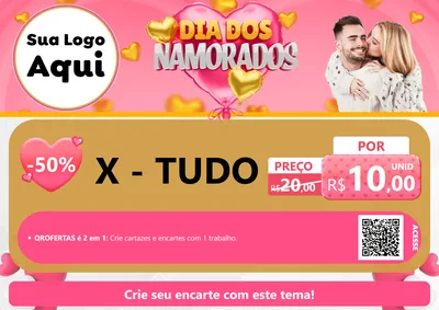 Modelo de Cartaz para Cartaz A4 Horizontal com o tema Dia dos Namorados para Hamburgueria