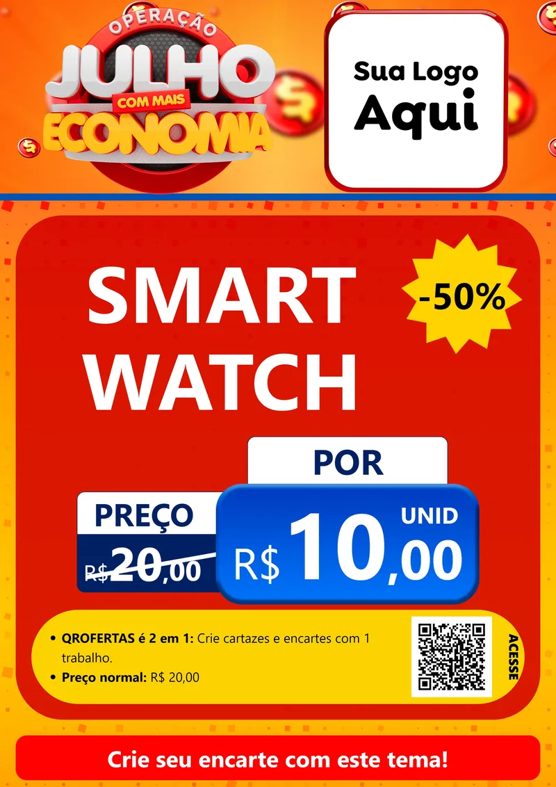 Modelo de Cartaz para Cartaz A4 Vertical com o tema Operação Julho Com Mais Economia para Informática