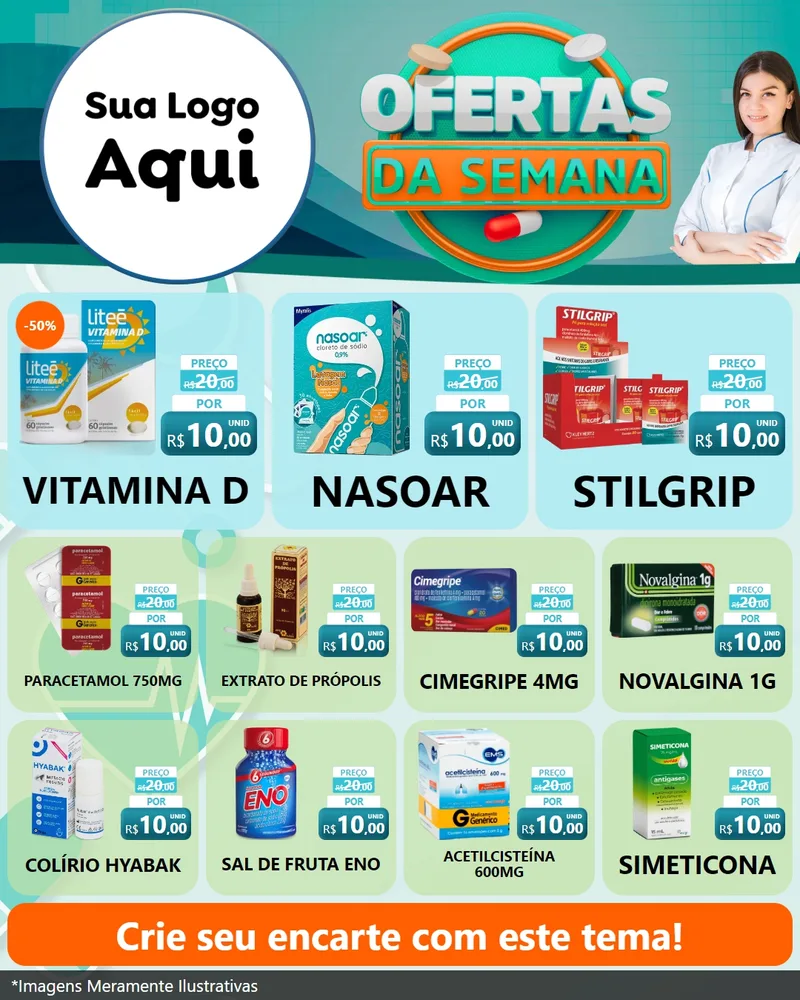 Modelo de Rede Social para Feed Instagram com o tema Ofertas da Semana para Farmácia