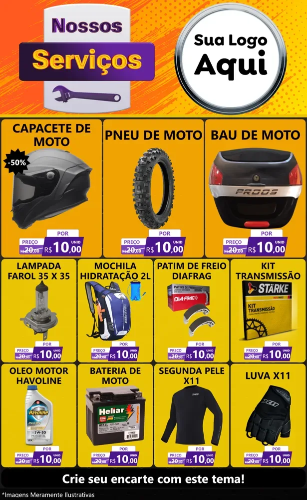 Modelo de Encarte para Encarte Grande com o tema Nossos Serviços para Moto peças