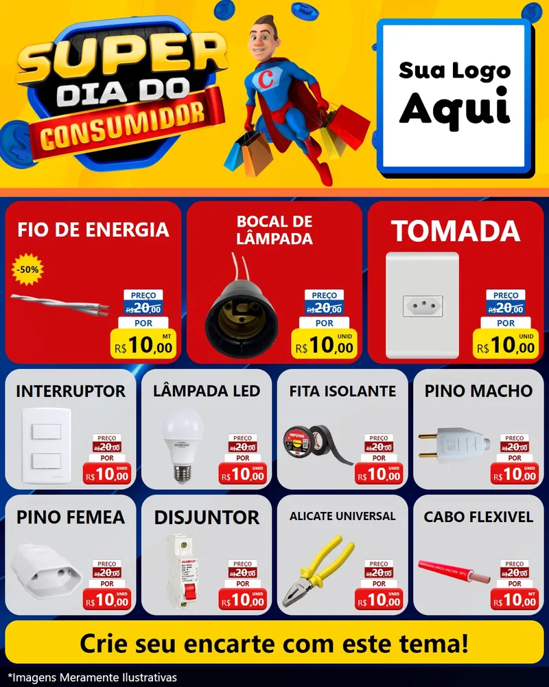 Modelo de Rede Social para Feed Instagram com o tema Super Dia do Consumidor para Materiais Elétricos