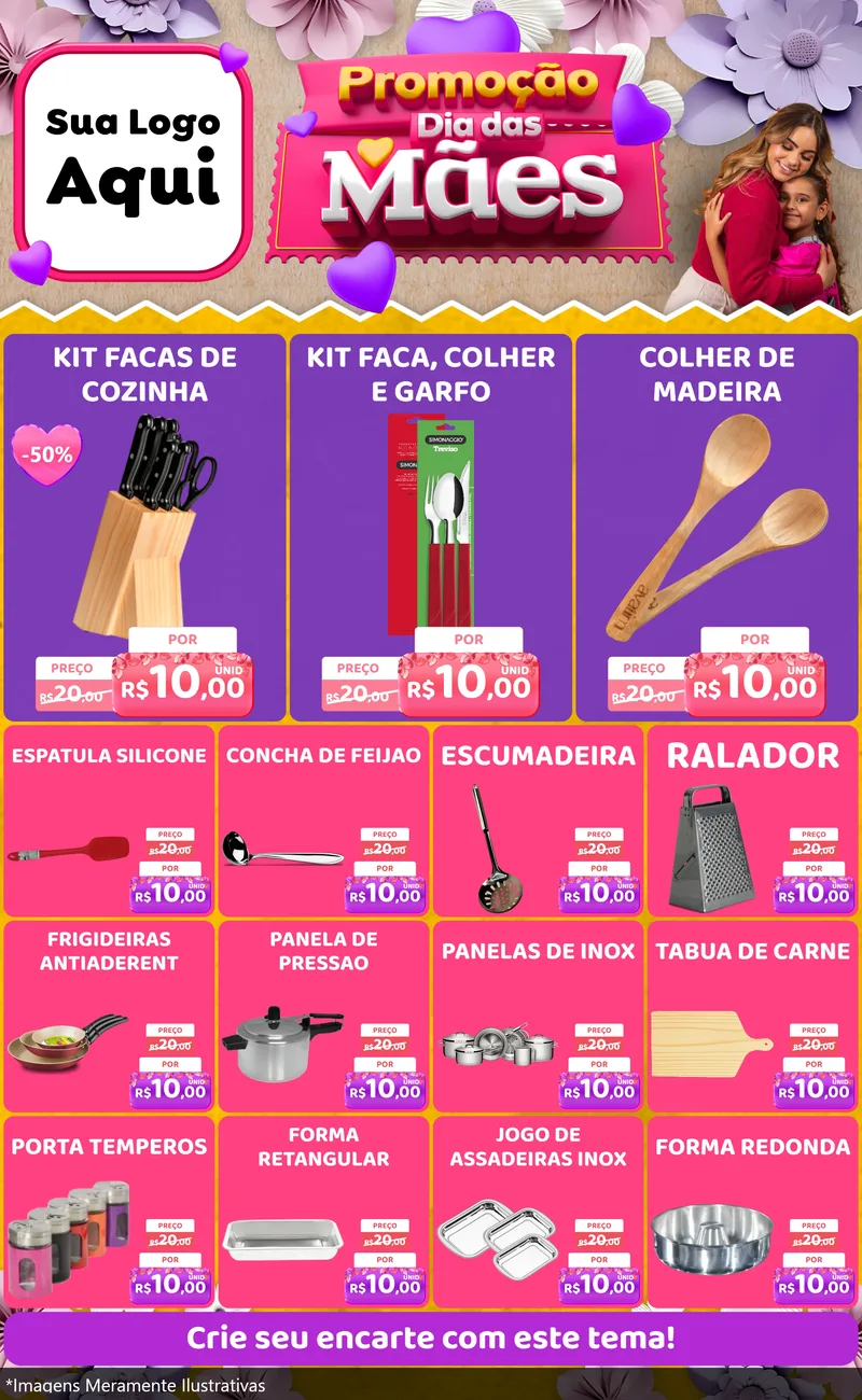 Modelo de Encarte para Encarte Grande com o tema Promoção Dia das Mães para Utilidades Domésticas