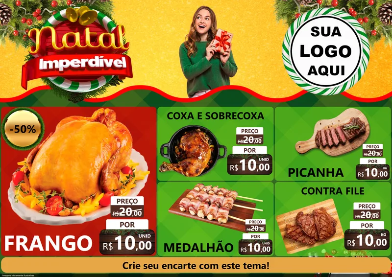 Modelo de Encarte para Encarte A4 Horizontal com o tema Natal Imperdível para Assados