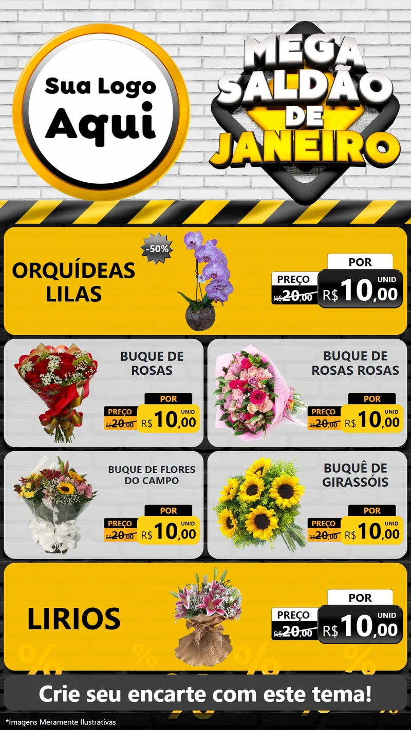 Modelo de TV para TV Vertical com o tema Mega Saldão de Janeiro para Floricultura e jardim