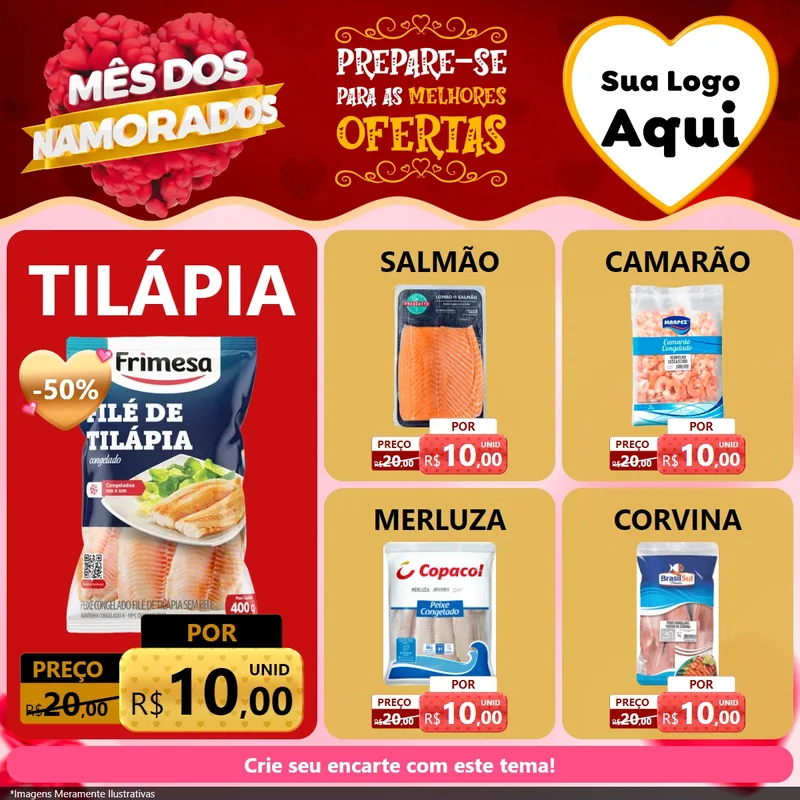 Modelo de Rede Social para Feed Facebook com o tema Mês dos Namorados para Peixaria