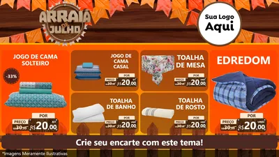 Modelo de TV para TV Horizontal com o tema Arraiá de Julho - Junina para Cama, Mesa e Banho