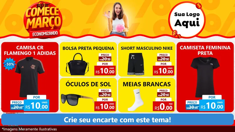 Modelo de TV para TV Horizontal com o tema Comece Março Economizando para Roupas e acessórios