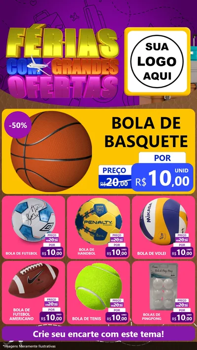 Modelo de Rede Social para Stories com o tema Férias com Grandes Ofertas para Artigos Esportivos