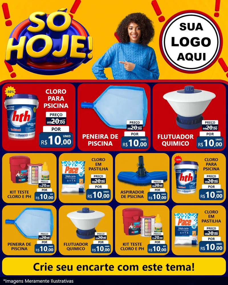 Modelo de Rede Social para Feed Instagram com o tema Só Hoje! para Produtos para Piscina