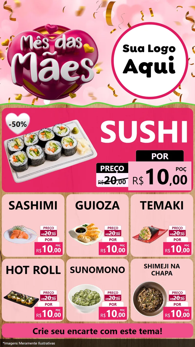 Modelo de Rede Social para Stories com o tema Mês das Mães para Comida japonesa