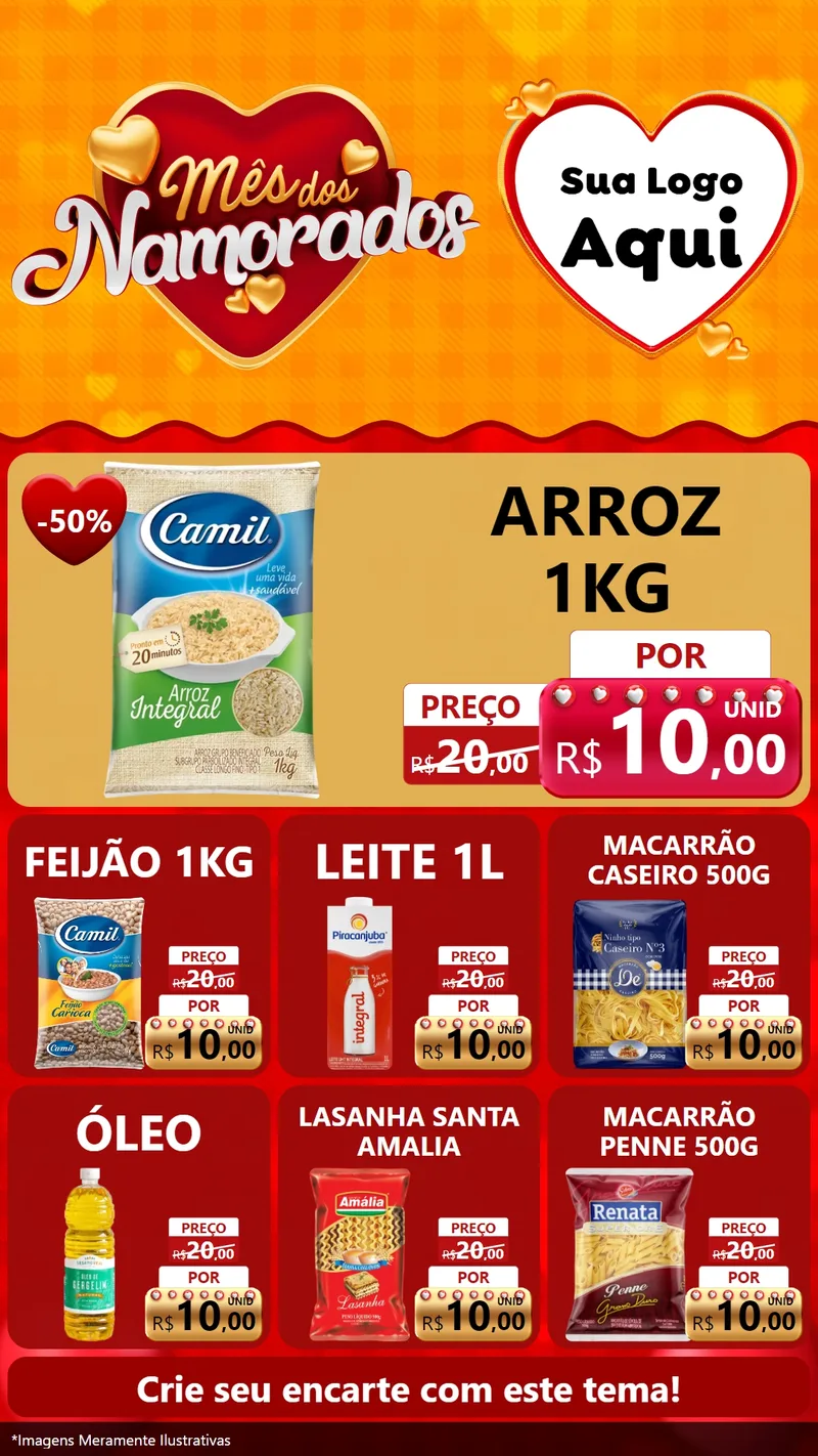 Modelo de Rede Social para Stories com o tema Mês dos Namorados para Supermercado