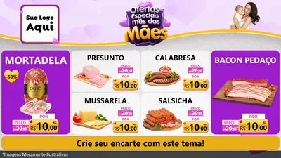 Modelo de TV para TV Horizontal com o tema Ofertas Especiais - Mês das Mães para Frios e Laticínios