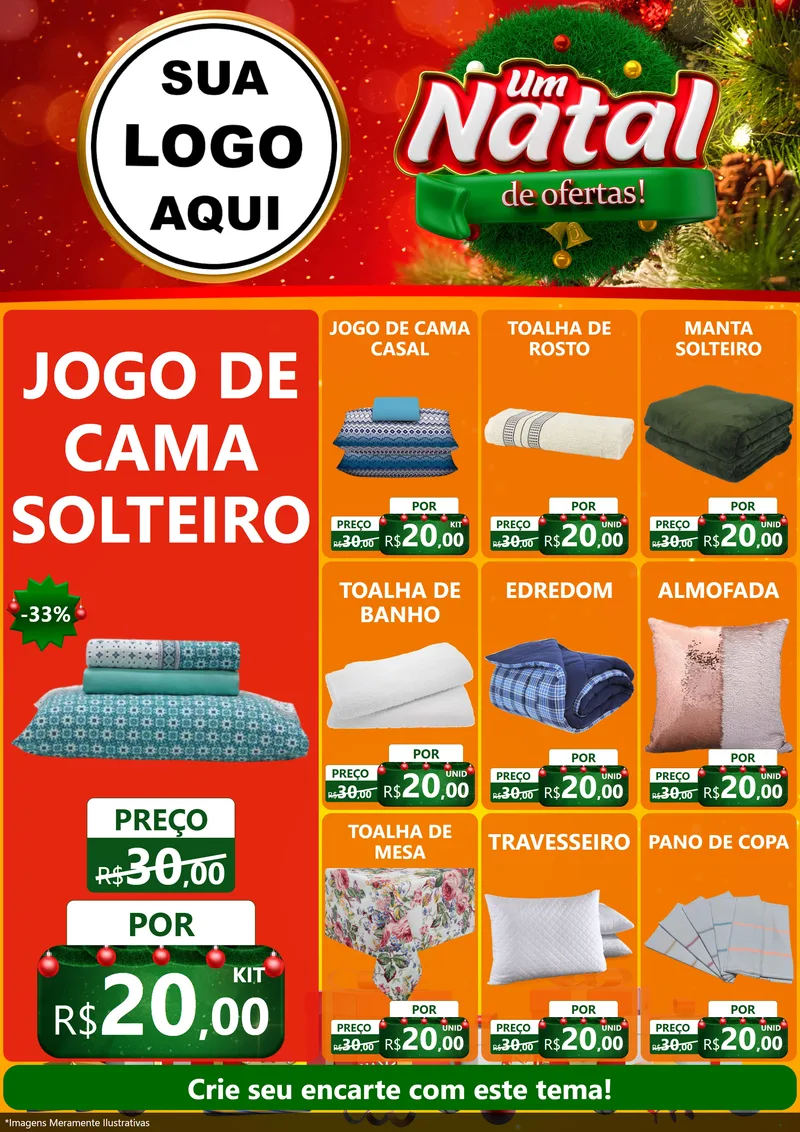 Modelo de Encarte para Encarte A4 Vertical com o tema Um Natal de Ofertas para Cama, Mesa e Banho