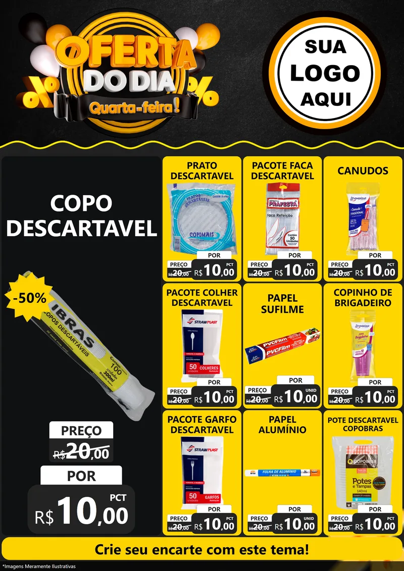 Modelo de Encarte para Encarte A4 Vertical com o tema Oferta do Dia - Quarta Feira! para Embalagens