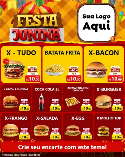 Modelo de Rede Social para Feed Instagram com o tema Festa Junina para Hamburgueria