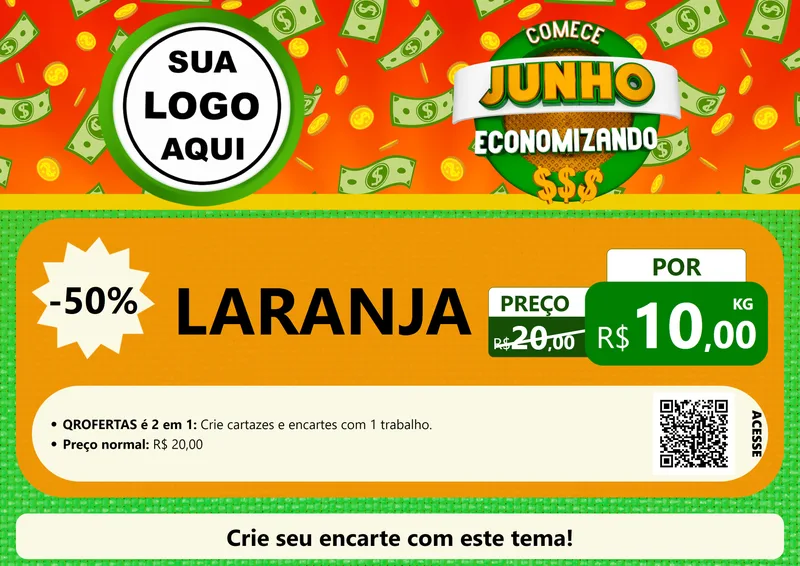 Modelo de Cartaz para Cartaz A4 Horizontal com o tema Comece Junho Economizando para Hortifrúti