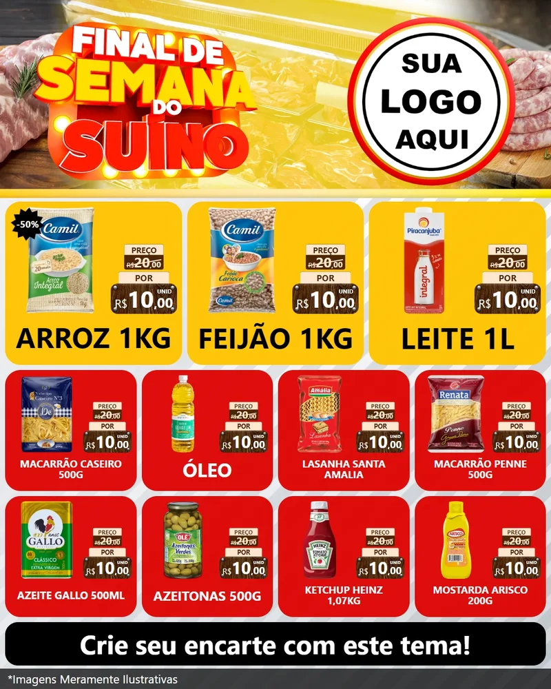 Modelo de Rede Social para Feed Instagram com o tema Final de Semana do Suíno para Supermercado