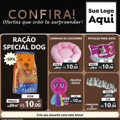 Modelo de Rede Social para Feed Facebook com o tema Confira! Ofertas que irão te surpreender! para Pet Shop