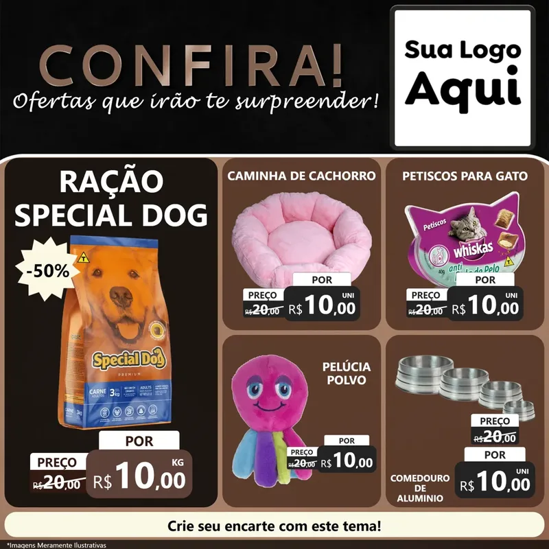 Modelo de Rede Social para Feed Facebook com o tema Confira! Ofertas que irão te surpreender! para Pet Shop