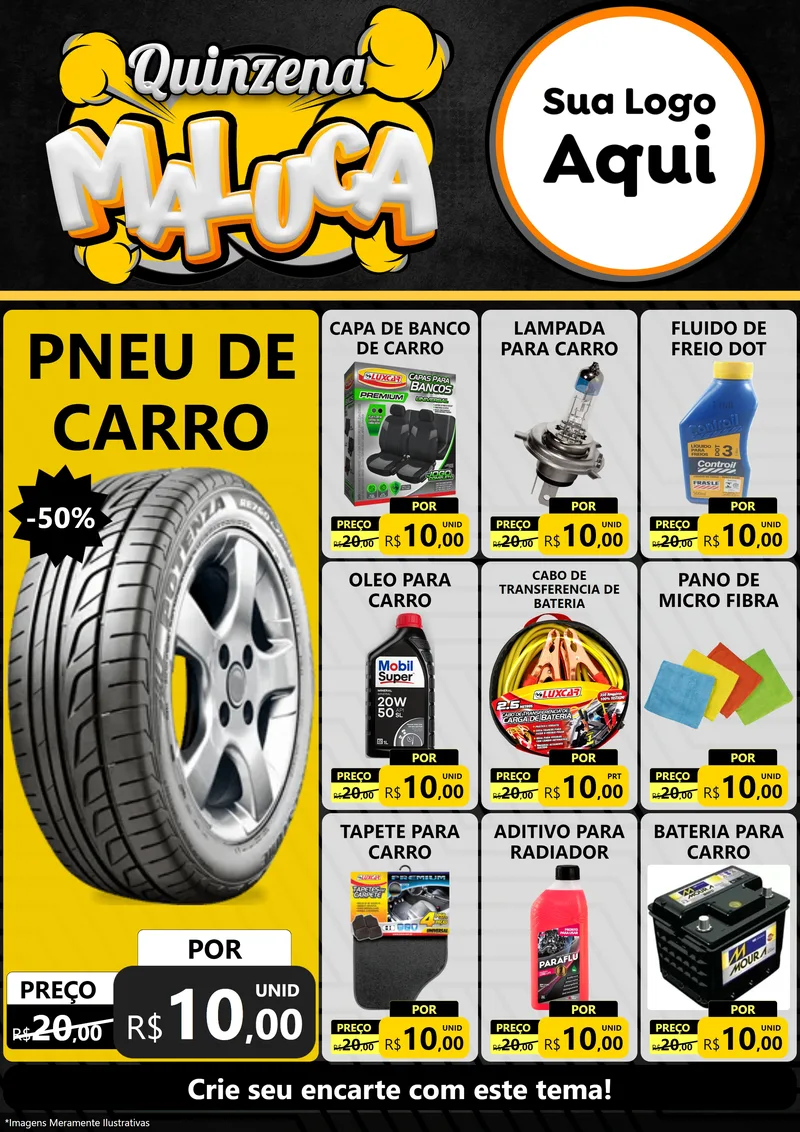 Modelo de Encarte para Encarte A4 Vertical com o tema Quinzena Maluca para Auto peças