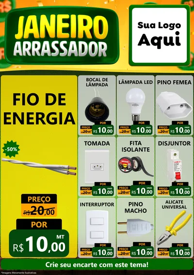 Modelo de Encarte para Encarte A4 Vertical com o tema Janeiro Arrasador para Materiais Elétricos